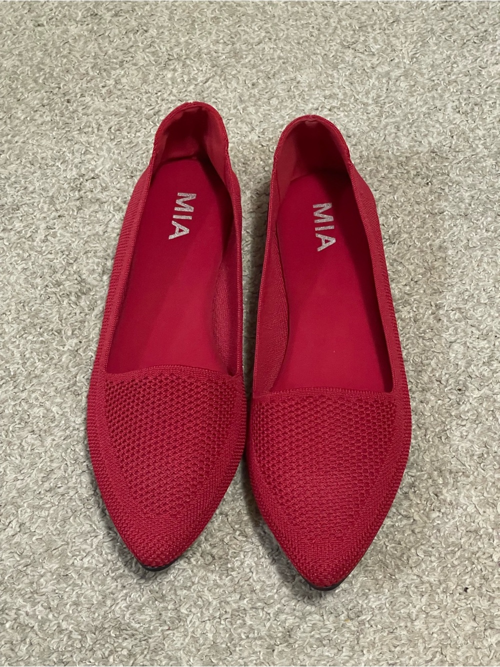 MIA Women's Red Pointed Knit Slip-On Flats